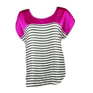 Boston Proper Top Womens Size 2 Pink Black‎ & White Striped Short Sleeve